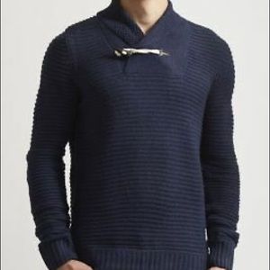 BellField Shawl Collar knit Padded Elbows Ribbed Sweater Men’s Small Blue